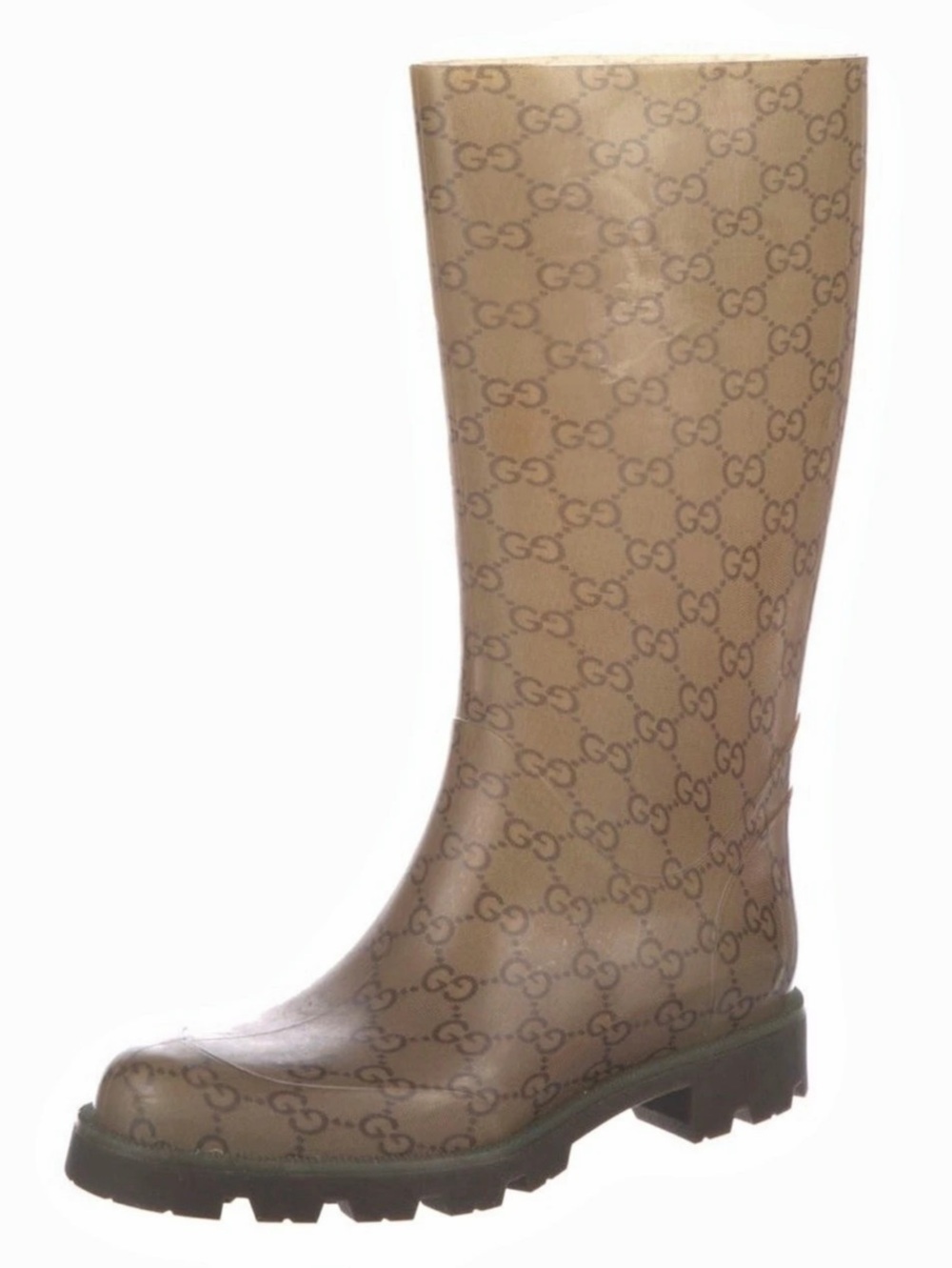 Gucci GG Monogram Rubber Rain Boots Brown